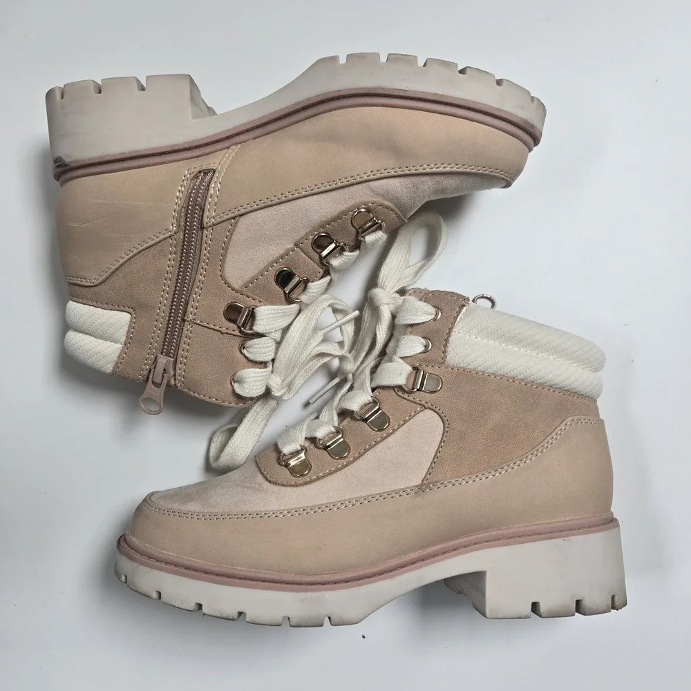 Cat And Jack‎ Girls 2 Youth Kids Ren Lace Up Hiker Boots Bootie Tan Pink
